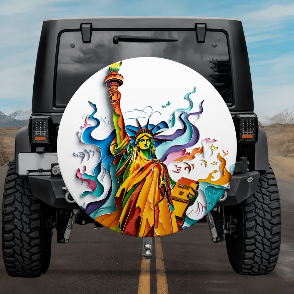 3D Paper-Cut Style Statue of Liberty Spare Tire Cover