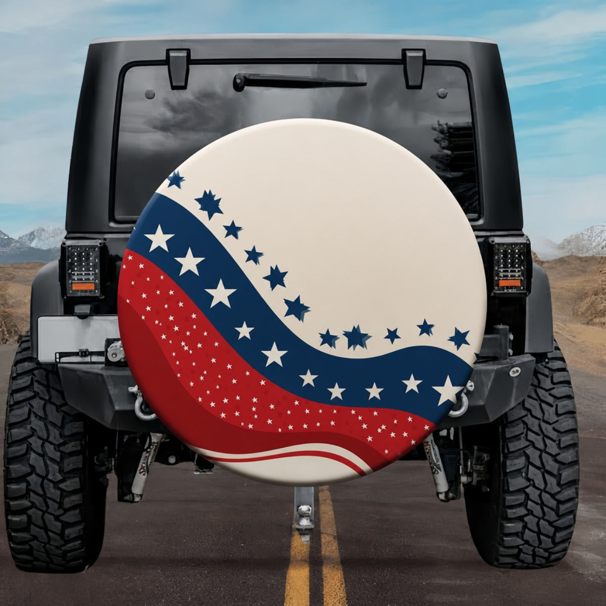 Minimalist Wavy American Flag Spare Tire Cover