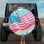 Minimalist Pastel Beach American Flag Spare Tire Cover