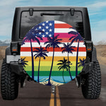 Rainbow Gradient Palm Tree American Flag Spare Tire Cover