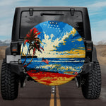 Retro Coastal American Flag & Palm Tree Spare Tire Cover