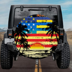Retro Minimalist Palm Tree & Sunset Flag Spare Tire Cover