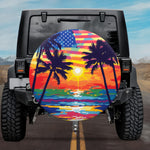 Vibrant Sunset Palm Tree American Flag Spare Tire Cover