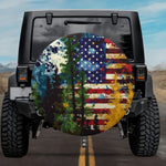 Double Exposure Pine Forest American Flag Spare Tire Cover