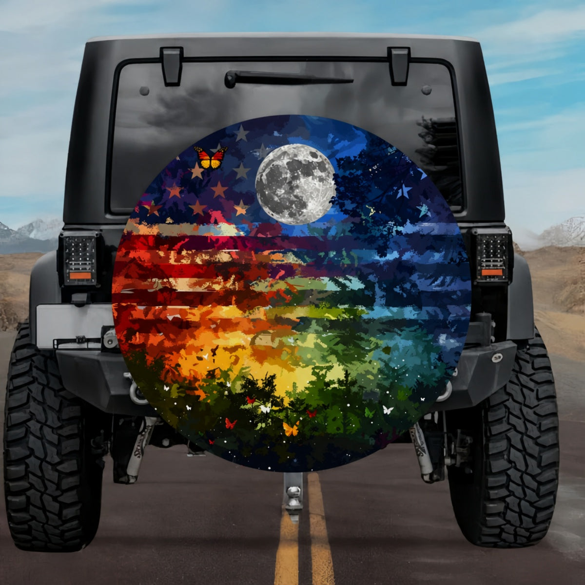 Moonlight Butterfly & Patriotic Forest Spare Tire Cover