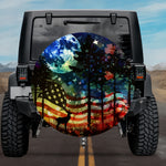 Moonlight Forest Deer & American Flag Spare Tire Cover