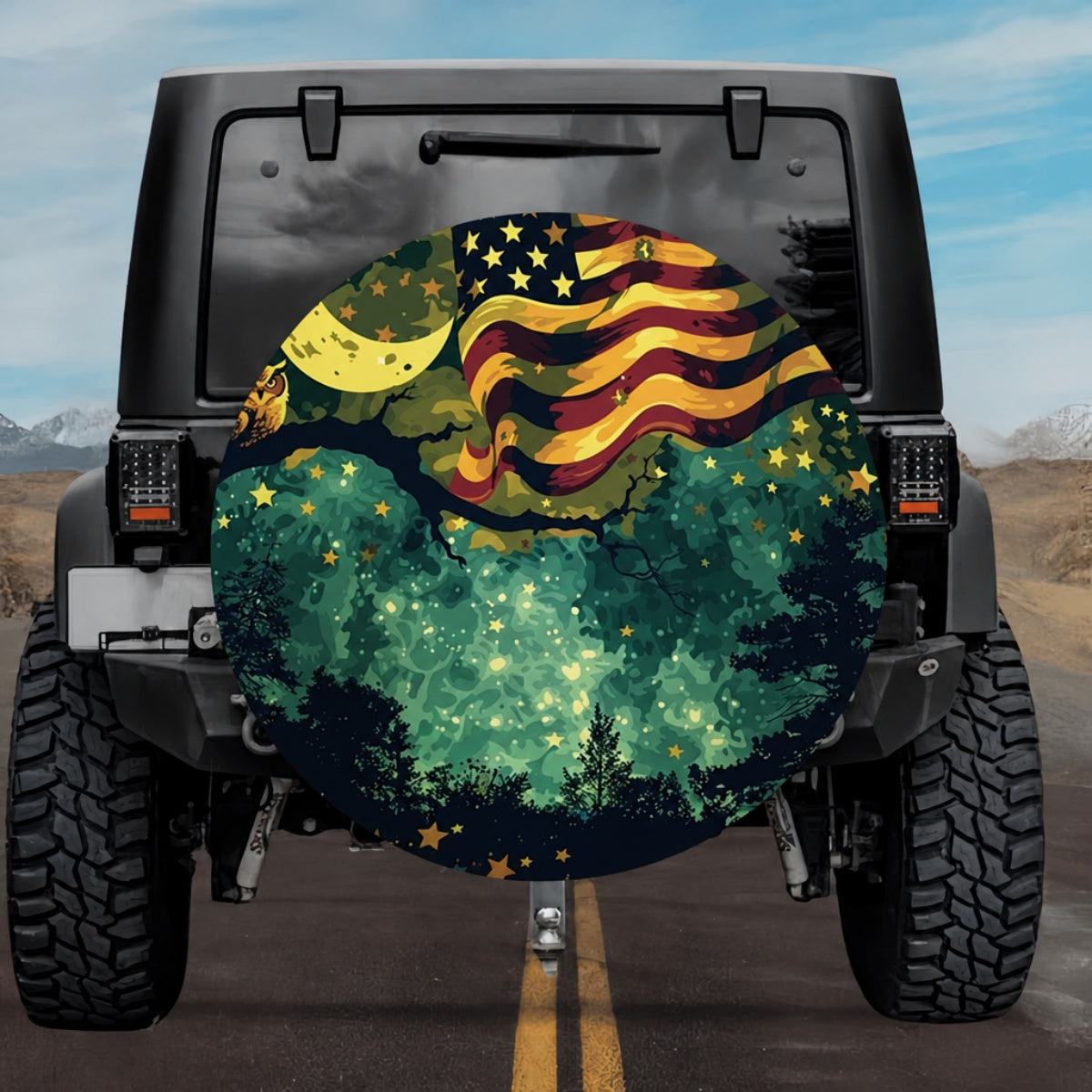 Nighttime Wilderness Patriotic SUV Tire Cover