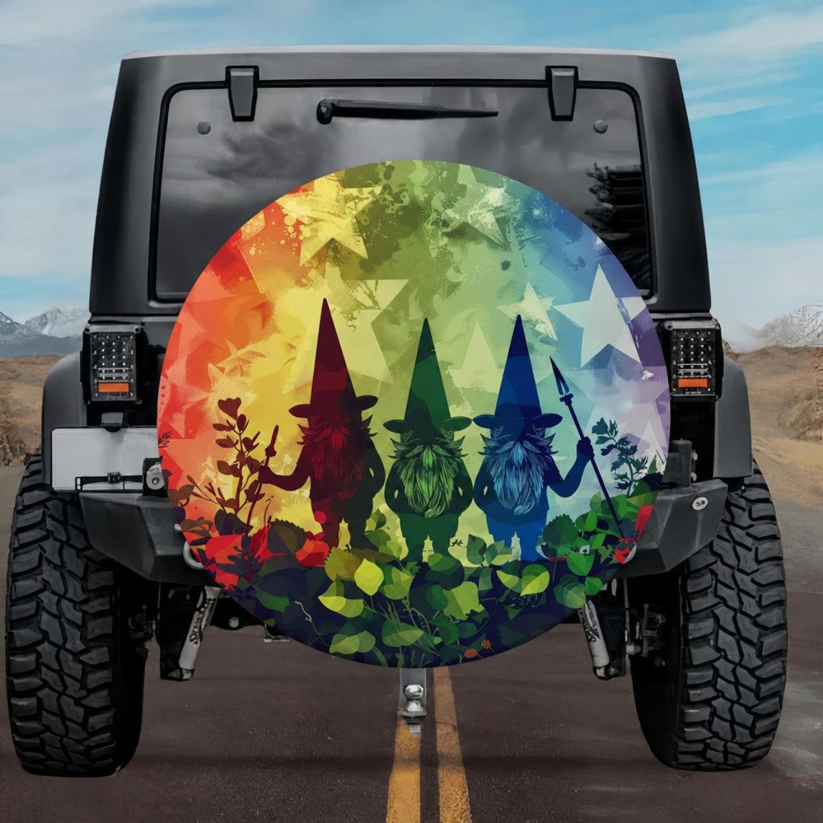 Rainbow Patriotic Gnome Warriors Spare Tire Cover for Jeep