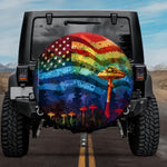 Psychedelic Mushroom Forest American Flag Spare Tire Cover