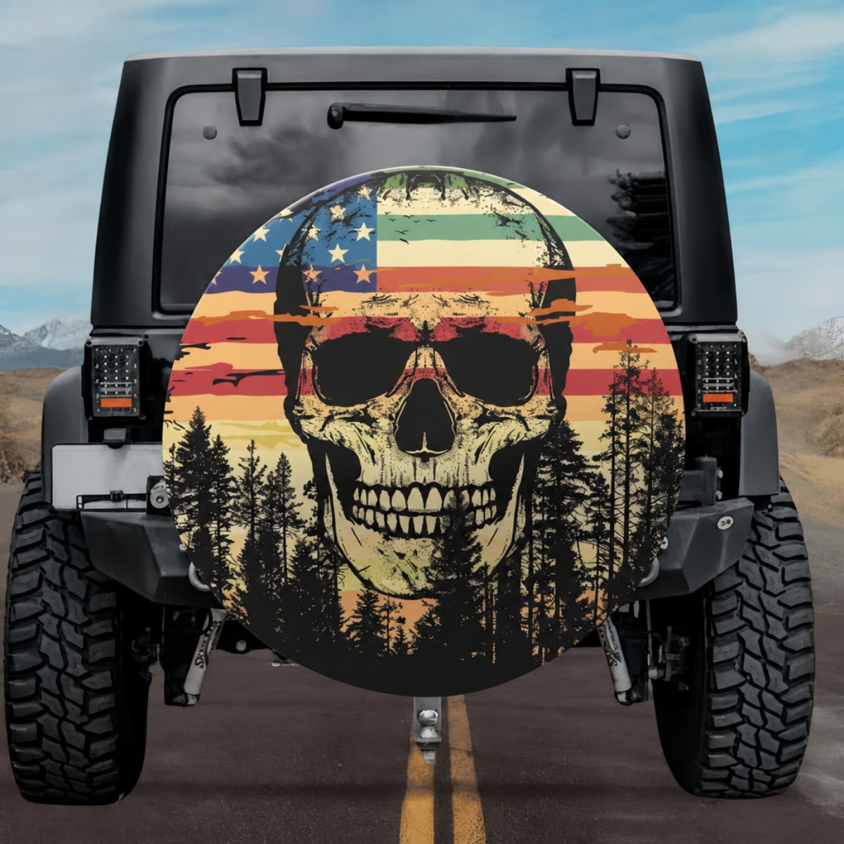 Vintage Skull & American Flag Wilderness Spare Tire Cover