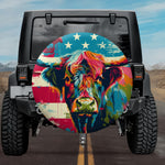 Pop Art Highland Cow American Flag Spare Tire Cover