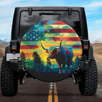 Highland Cow American Flag Artistic Spare Tire Cover