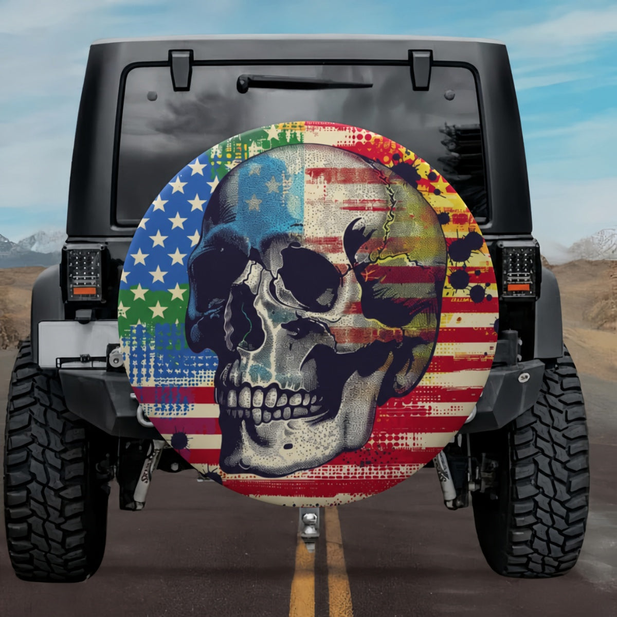 Deconstructed Patriotic Skull Graphic Spare Tire Cover