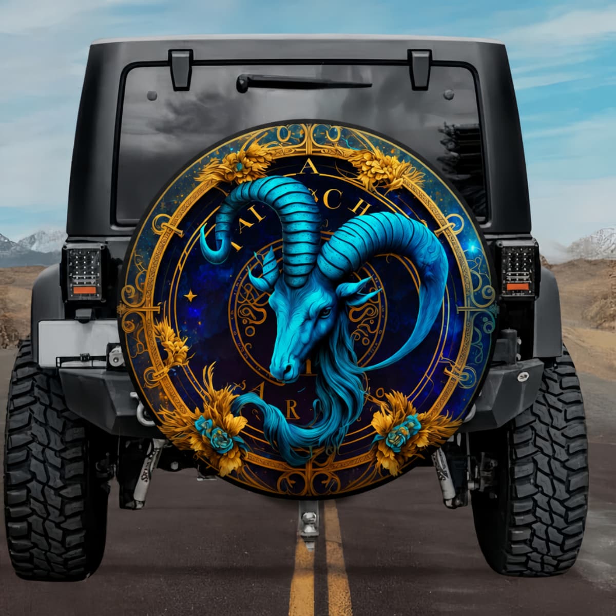 Capricorn : Art Nouveau Celestial Zodiac Spare Tire Cover