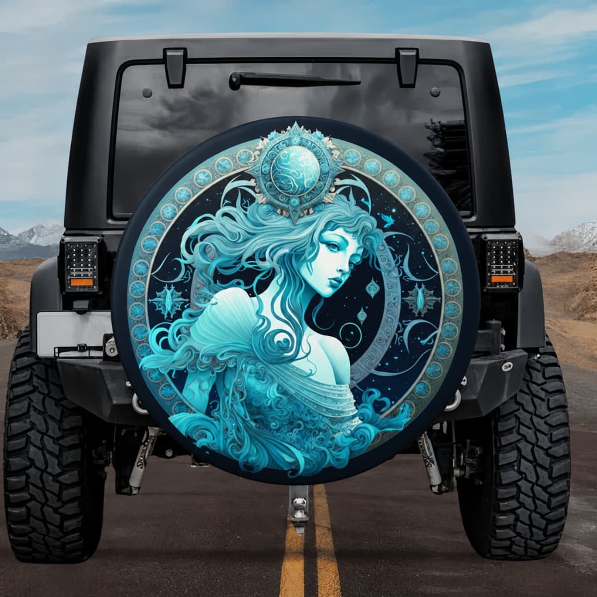 Aquarius Goddess: Art Nouveau Celestial Zodiac Spare Tire Cover