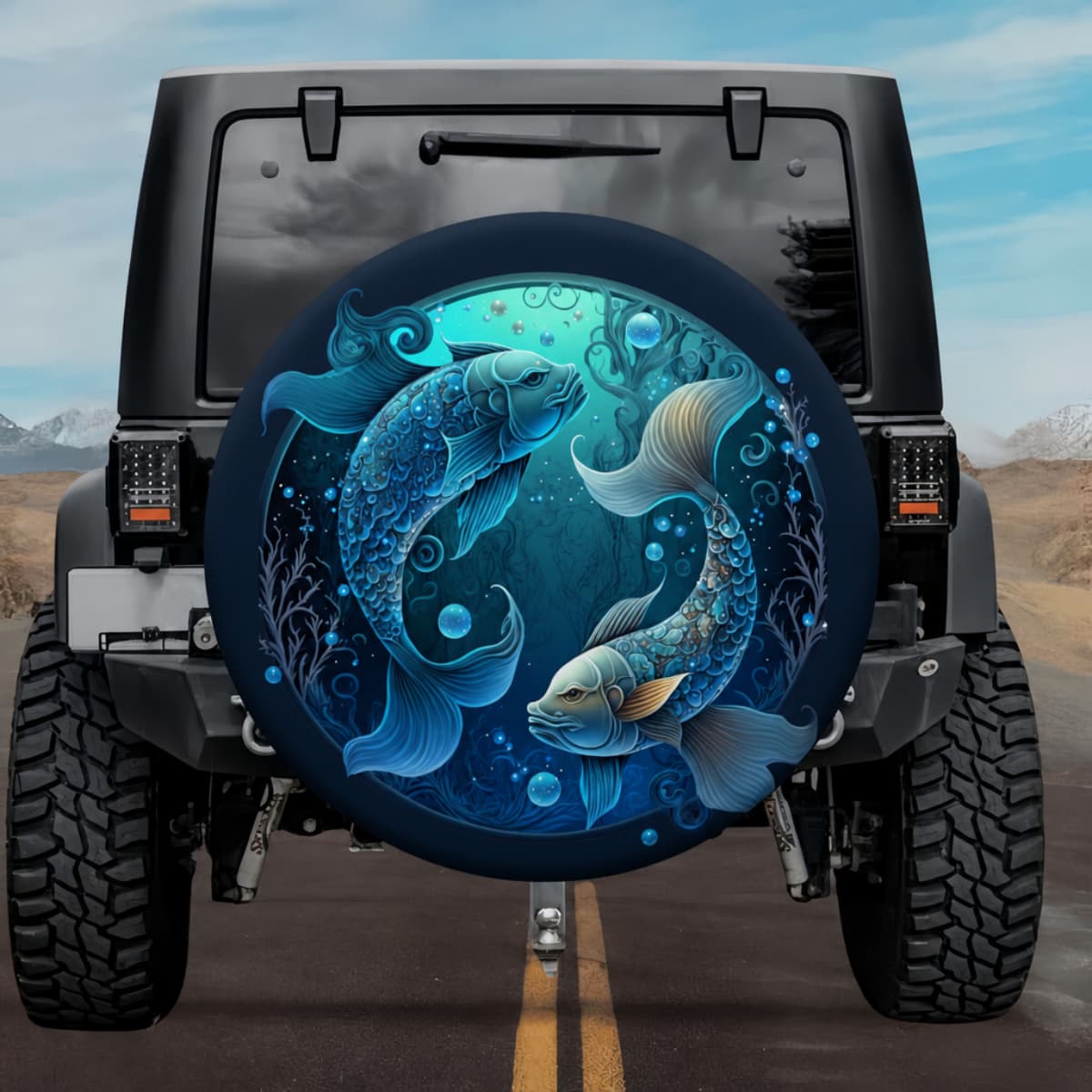 Pisces Guardians: Art Nouveau Celestial Zodiac Spare Tire Cover