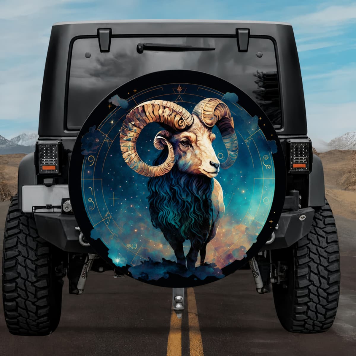 Aries Warrior: Art Nouveau Celestial Zodiac Spare Tire Cover