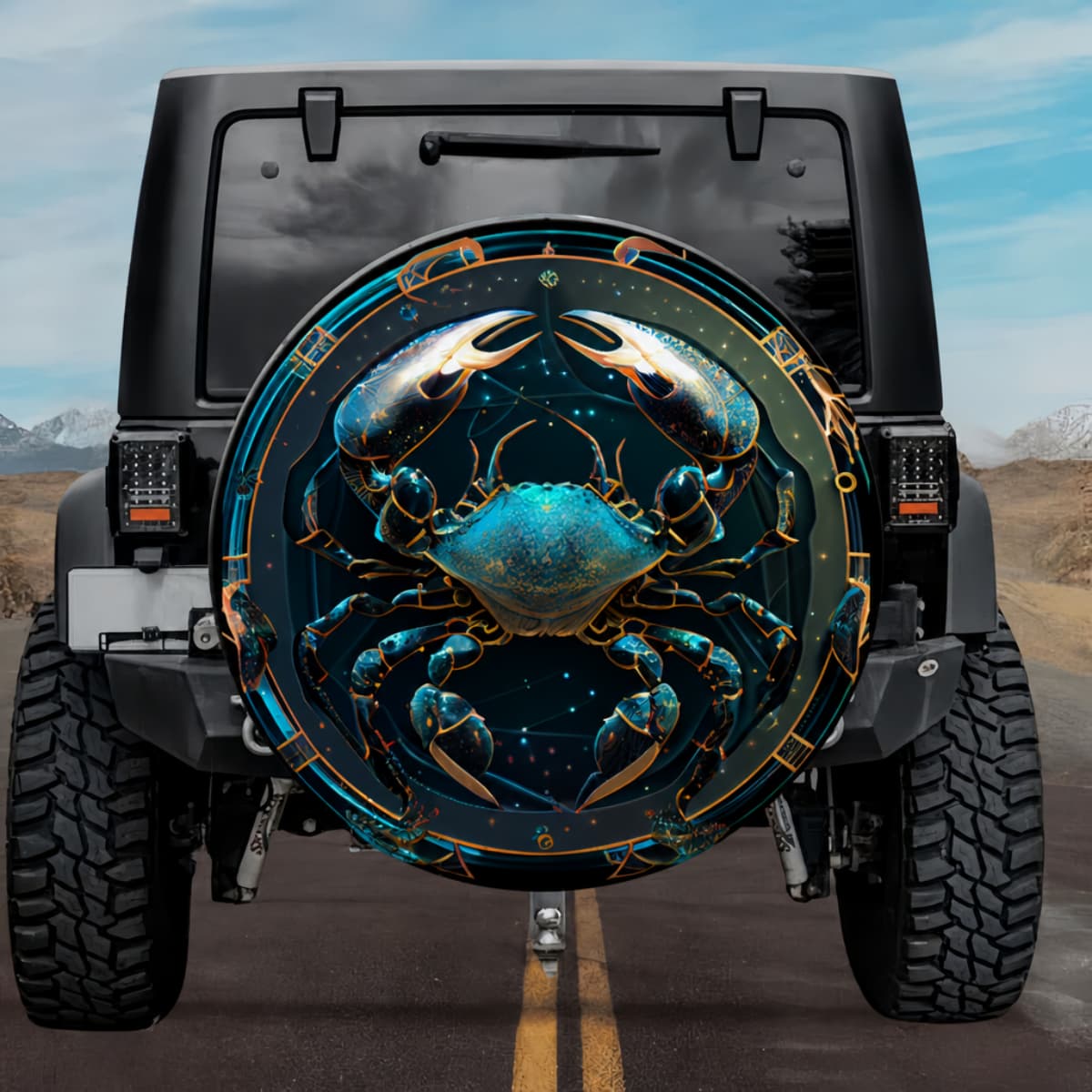 Cancer Guardian: Art Nouveau Celestial Zodiac Spare Tire Cover