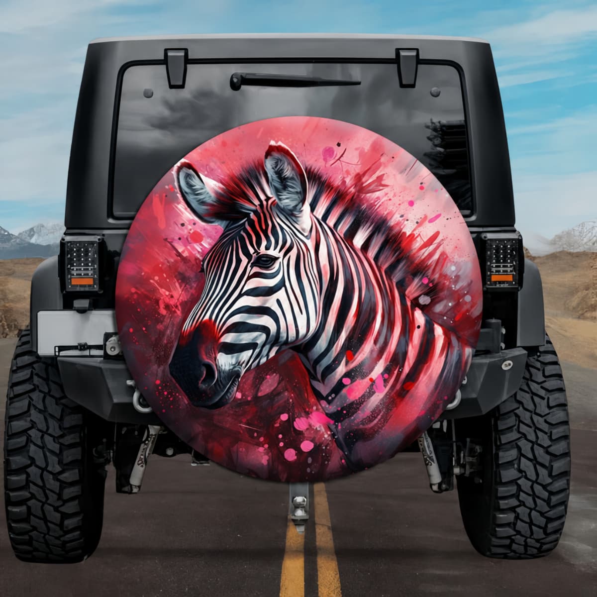 Vibrant Splatter Zebra: Bold Abstract Watercolor Spare Tire Cover