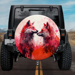 Red Wolf Soulmates: Vibrant Crimson Drips Spare Tire Cover