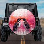 Penguin Kiss: Romantic Pink Sunset Watercolor Spare Tire Cover