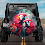 Macaw Soulmates: Romantic Tropical Watercolor Spare Tire Cover