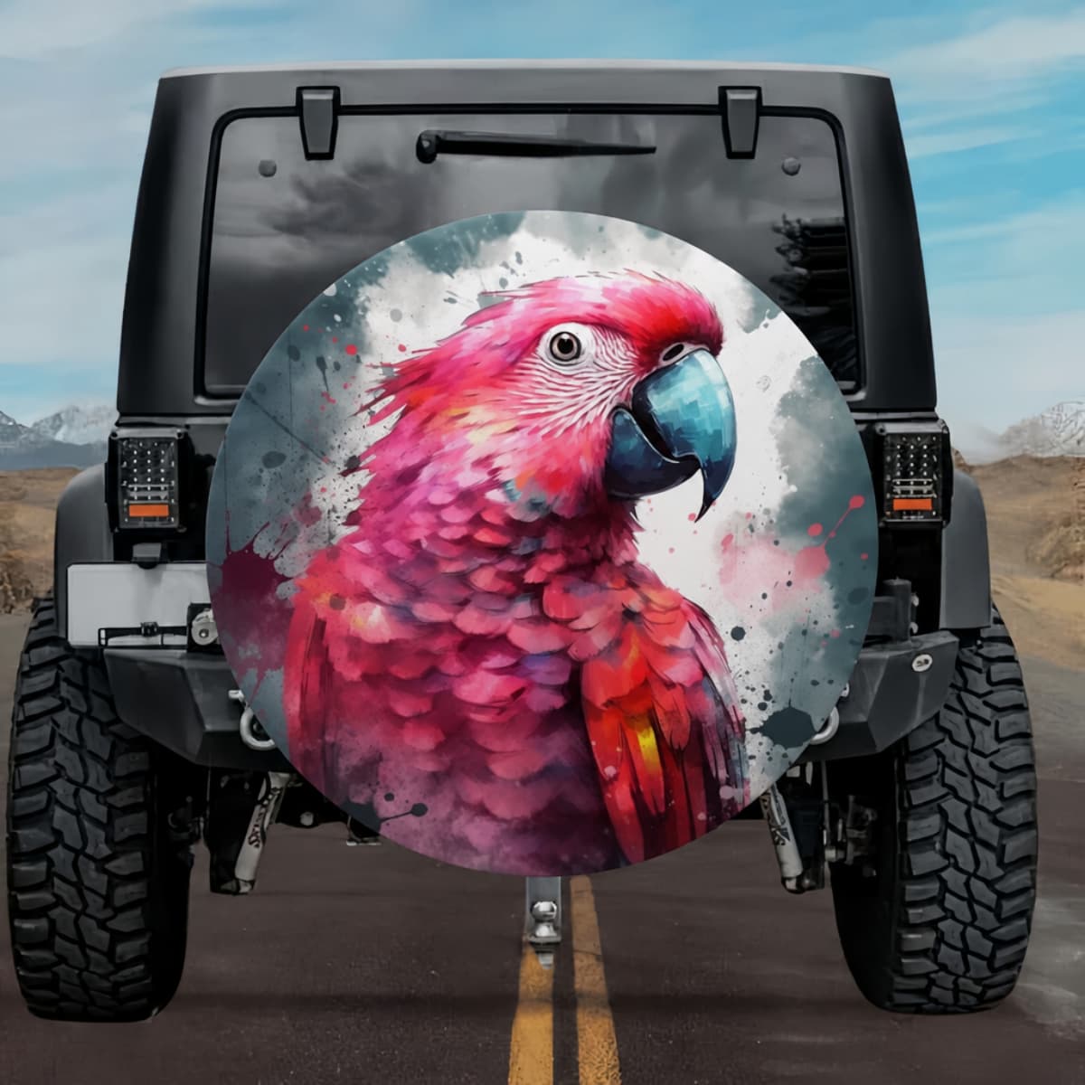 Majestic Macaw Portrait: Vibrant Watercolor Custom Spare Tire Cover