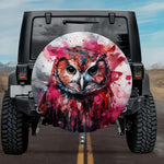 Piercing Gaze Owl: Vibrant Paint Drips Spare Tire Cover