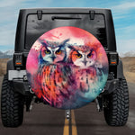 Owl Soulmates: Romantic Pink Sunset Watercolor Spare Tire Cover