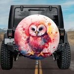 Whimsical Owlet: Vibrant Paint Drips Spare Tire Cover