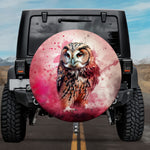 Fiery Gaze Owl: Vibrant Crimson Splatter Spare Tire Cover