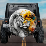 Lion Soulmates: Dual-Style Affectionate Couple Spare Tire Cover