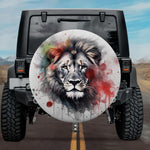Alpha Lion: Piercing Gaze & Vibrant Crimson Drips Spare Tire Cover