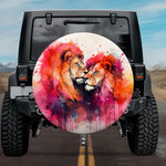 The Royal Kiss: Romantic Fiery Watercolor Lions Spare Tire Cover