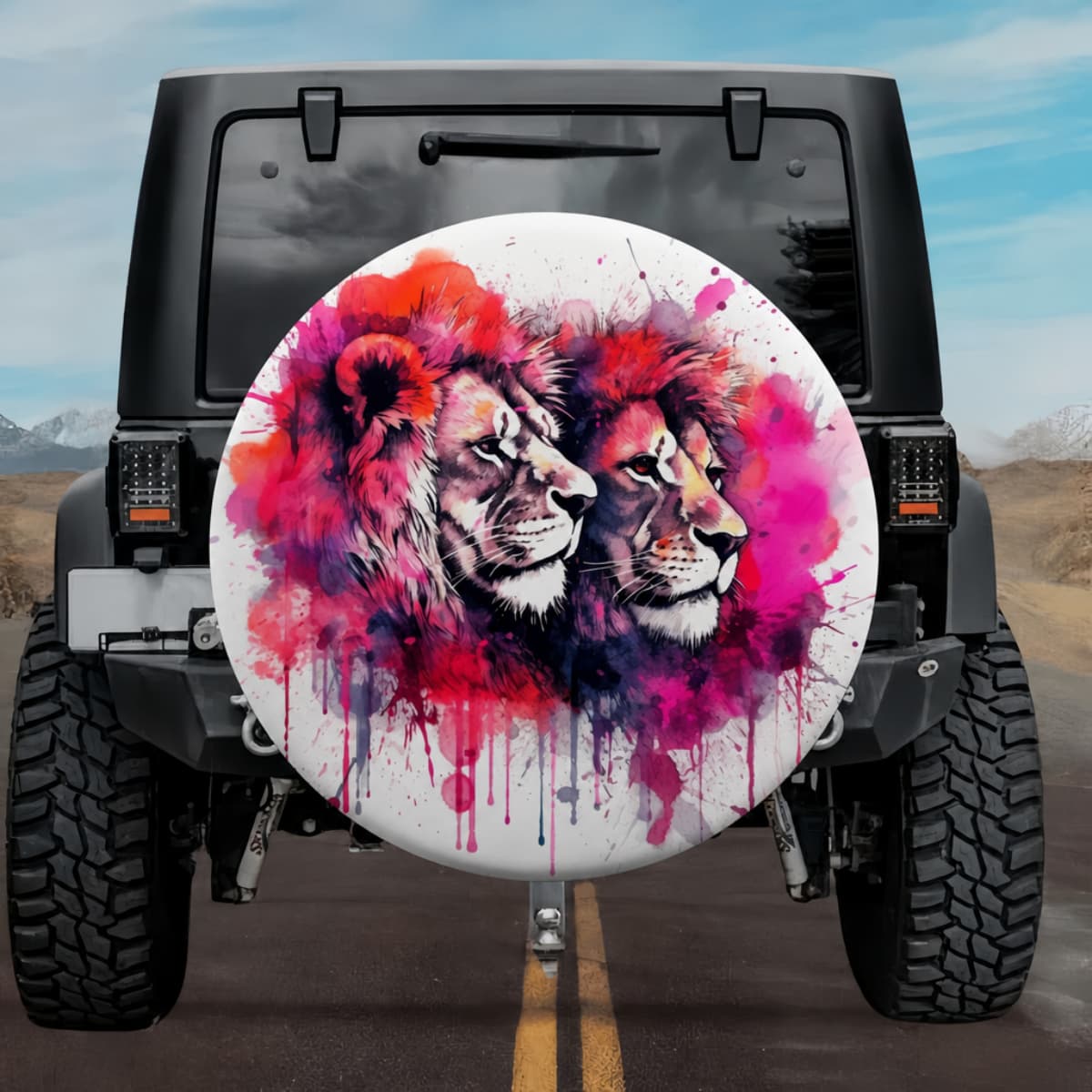 Majestic Lion Pride: Royal Watercolor Spare Tire Cover