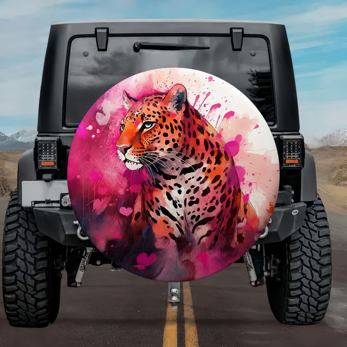 Ice-Blue Gaze Leopard: Vibrant Watercolor Custom Spare Tire Cover