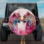 Leopard Soulmates: Romantic Pink Watercolor Spare Tire Cover