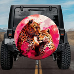 Leopard Soulmates: Romantic Magenta Watercolor Spare Tire Cover