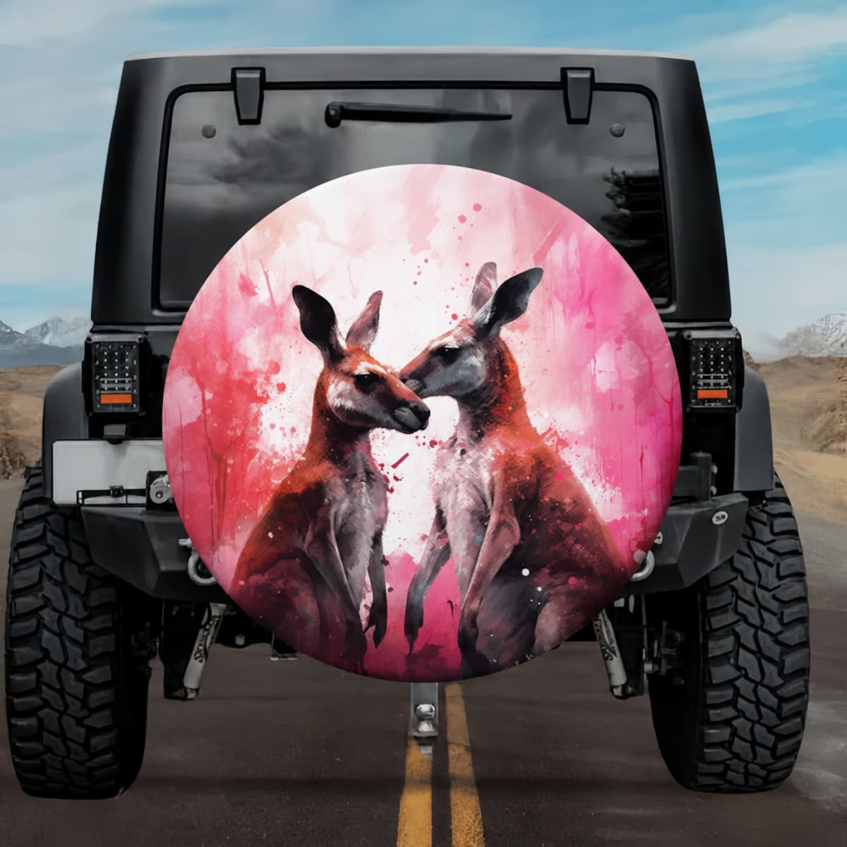 Kangaroo Kiss: Intense Magenta Watercolor Spare Tire Cover