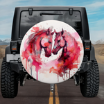Horse Kiss: Romantic Crimson Watercolor Spare Tire Cover
