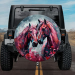 Midnight Soulmates: Dark Magenta Twin Horses Spare Tire Cover