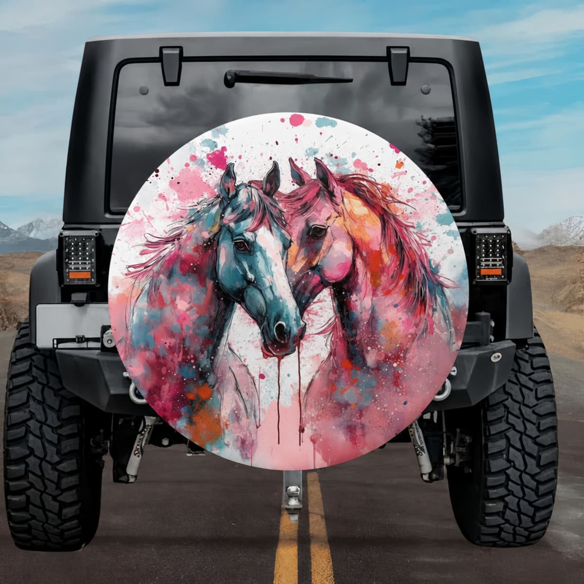 Teal & Rose Soulmates: Romantic Horses Spare Tire Cover