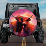 Highland Huddle: Creative Full-Bleed Watercolor Spare Tire Cover