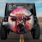 Highland Dreamscape: Creative Watercolor Spare Tire Cover