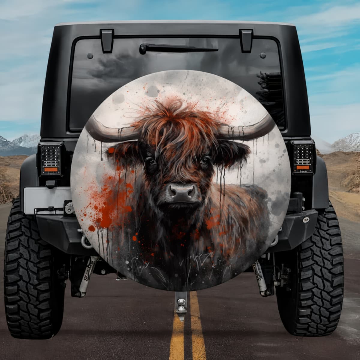 Highland Heritage: Vintage Watercolor Spare Tire Cover