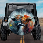 Highland Twin Flames: Creative Full-Bleed Watercolor Spare Tire Cover