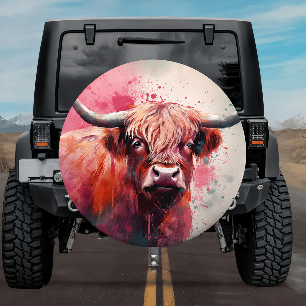 Highland Pride: Asymmetric Watercolor Spare Tire Cover