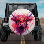 Vibrant Watercolor Highland Cow Spare Tire Cover