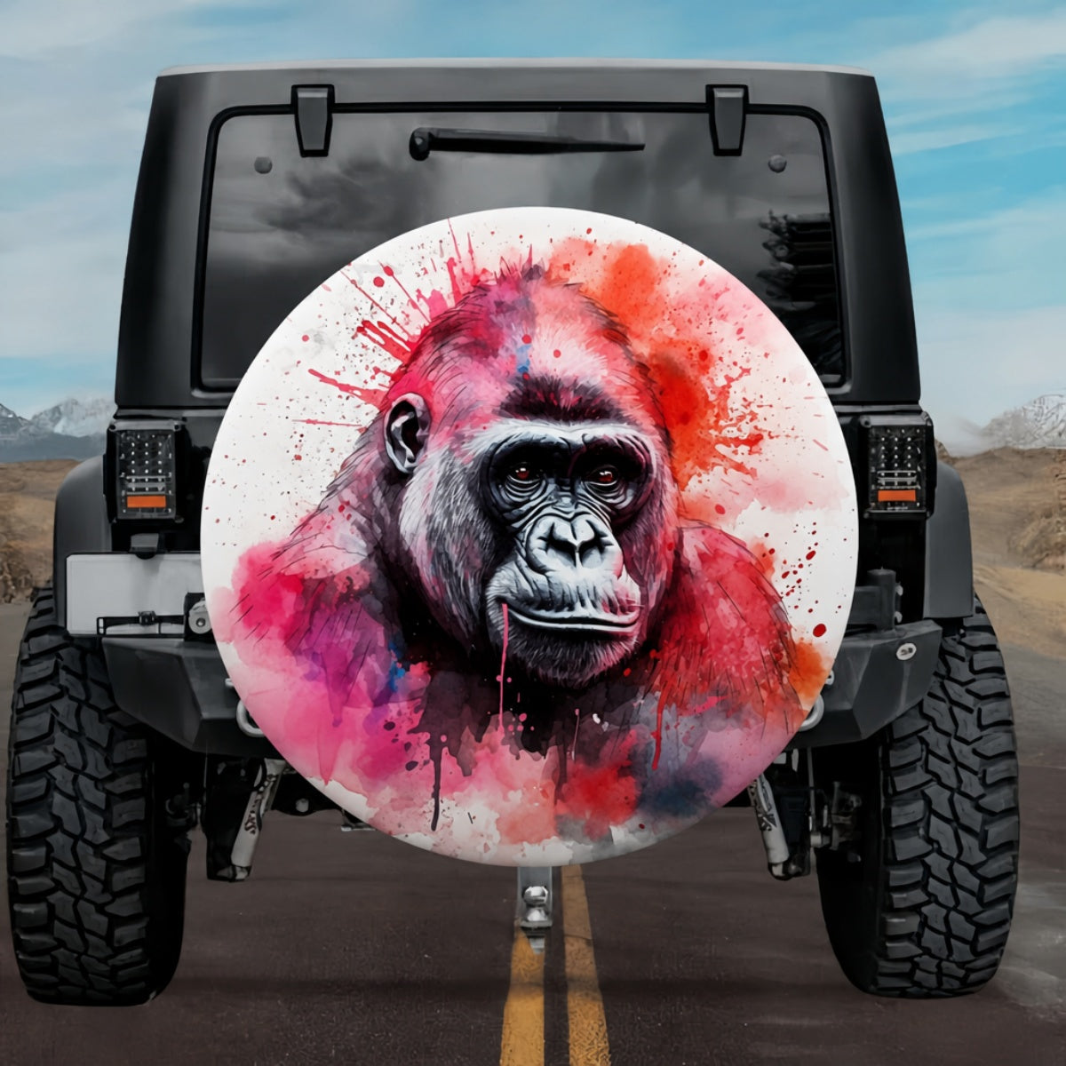 Vibrant Watercolor Gorilla Splash Spare Tire Cover