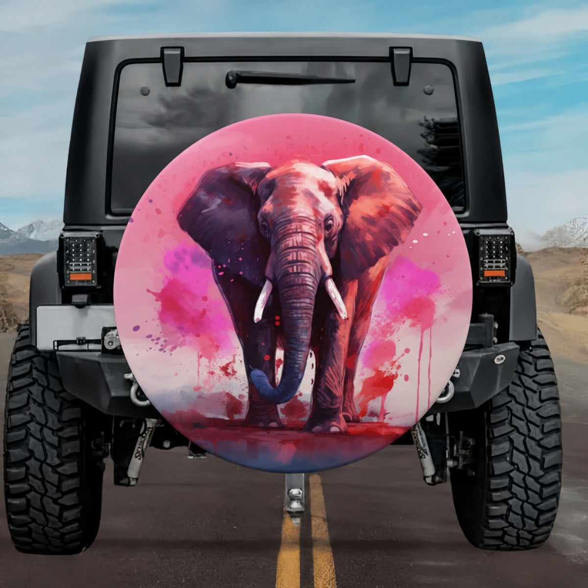Magenta Watercolor Elephant Spare Tire Cover